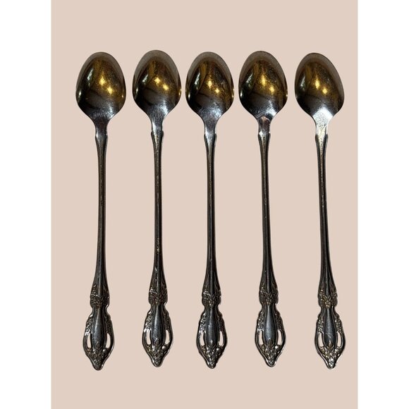 Oneida Distinction Deluxe Raphael Stainless Steel Iced Tea Spoons Set Of 5 - Picture 2 of 3